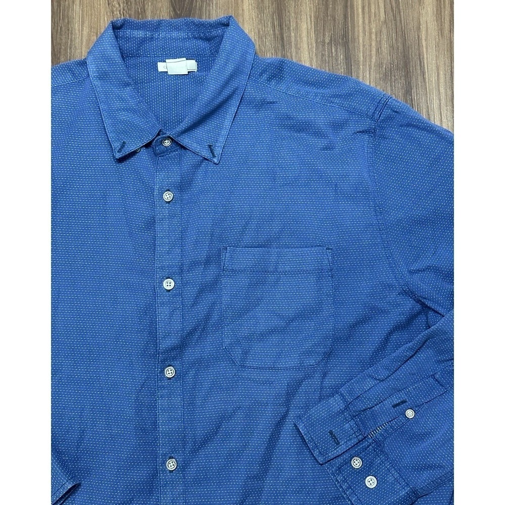 Carbon 2 Cobalt Blue Pointillism Heavyweight Long Sleeve Button Down Shirt Sz XL